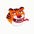 Tiger vector head, cartoon tiger funny face on white background. Organic flat style vector illustration Royalty Free Stock Photo