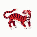 Tiger vector illustration, cartoon red tiger on white background. Organic flat style vector illustration. Royalty Free Stock Photo