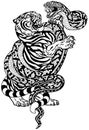 tiger versus snake black and white tattoo Royalty Free Stock Photo