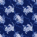 Tiger walking in Flower bush illustration doodle Porcelain with Color gradation Chinese brush Porcelain blue tone and indigo blue Royalty Free Stock Photo