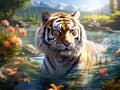 Tiger on water  Made With Generative AI illustration Royalty Free Stock Photo