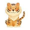 Tiger . Watercolor paint design . Cute animal cartoon character . Sit position . Vector Royalty Free Stock Photo