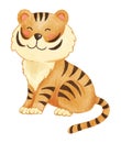 Tiger . Watercolor paint design . Cute animal cartoon character . Sit position . Vector Royalty Free Stock Photo