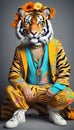 Tiger wearing hippy clothes: The idea of the humanization of animals Royalty Free Stock Photo