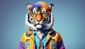 Tiger wearing hippy clothes: The idea of the humanization of animals Royalty Free Stock Photo