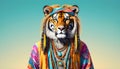 Tiger wearing hippy clothes: The idea of the humanization of animals Royalty Free Stock Photo
