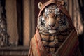 Tiger wearing India national dress, Generative AI