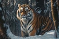 Tiger in wild winter nature. Generative AI.