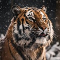 Tiger in wild winter nature. Generative AI.