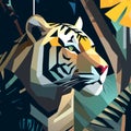Tiger in the woods vector illustration. Big wild cat.