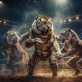 tiger wrestlers in wrestling ring generative AI