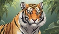 A tiger with yellow eyes in a green forest Royalty Free Stock Photo