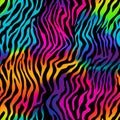 Tiger or zebra fur repeating texture.Jungle animal skin stripes. Seamless bright neon colorful pattern Royalty Free Stock Photo