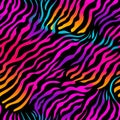 Tiger or zebra fur repeating texture.Jungle animal skin stripes. Seamless bright neon colorful pattern Royalty Free Stock Photo