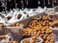 Tigernuts stall  watered to keep them fresh Royalty Free Stock Photo