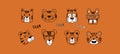 Tigers cartoon icons set. The symbol of the Chinese New Year. Funny animals.