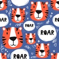 Tigers, colorful seamless pattern