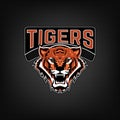 Tigers. Emblem with angry tiger head. Sport team logo template.