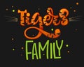 Tigers Family color hand draw calligraphy script lettering text whith dots, splashes and whiskers decore Royalty Free Stock Photo