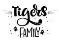 Tigers Family hand draw calligraphy script lettering whith dots, splashes and whiskers decore Royalty Free Stock Photo