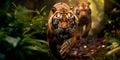 tigers running through exotic Asian forests. Generative AI