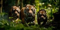 tigers running through exotic Asian forests. Generative AI