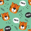 Seamless pattern with tigers who speak roar