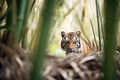 tigers tail twitching with alertness in the underbrush