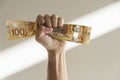 Tight fist with money Royalty Free Stock Photo