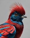 A tight shot of a bird's striking red and blue eyeful of feathers. Royalty Free Stock Photo