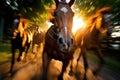 tight shot of racehorses nostrils flaring while running