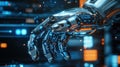 A tight shot of a robotic gripper with tactile sensors embedded showing a digital interface that reveals gripping