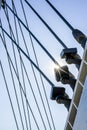 Tightened cable threaded connections in the fastening of the bridge structure in sunlight