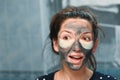 Tightening face mask. Secrets Of Skin Firming Facial Mask Royalty Free Stock Photo