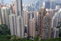 Tightly packed buildings in the island metropolis of Hong Kong