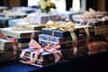 tightly packed gift boxes from a wedding reception