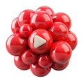 Cluster of shiny red spheres with a play button emblem Royalty Free Stock Photo