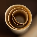 A tightly rolled sheet of paper is viewed from above, creating a spiral pattern. The pap Royalty Free Stock Photo
