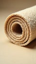 Tightly wound beige carpet roll, showing plush texture and neat edge finish , detail, beige carpet, close up