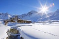 Tignes village with sun