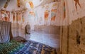 TIGRAY, ETHIOPIA - JANUARY 26, 2019: iconographic scenes and wall murals of saints painted in Daniel Korkor church