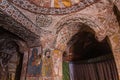 TIGRAY, ETHIOPIA - MARCH 22, 2019: Wall paintings in Abuna Yemata Guh rock-hewn church, Tigray region, Ethiop