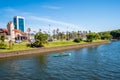 Tigre, Argentina - February 21, 2023: resting people in boats on the river in the city of Tigris