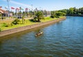 Tigre, Argentina - February 21, 2023: resting people in boats on the river in the city of Tigris