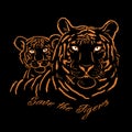 Tigress with cub. Tigers family for your design. Save the Tigers.