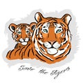 Tigress with cub. Tigers family for your design. Save the Tigers.