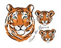 Tigress with cubs. Tigers family for your design. Save the Tigers. Royalty Free Stock Photo