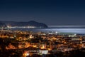 Tigullio bay by night - Chiavari, Lavagna and Sestri Levante - Ligurian sea - Italy Royalty Free Stock Photo