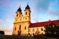Tihany Abbey is a Benedictine monastery at sunset with steps in Hungary