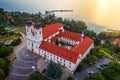 Tihany, Hungary - Aerial drone view of the beautiful Benedictine Tihany Abbey Tihanyi apatsag on the northern shore of Balaton